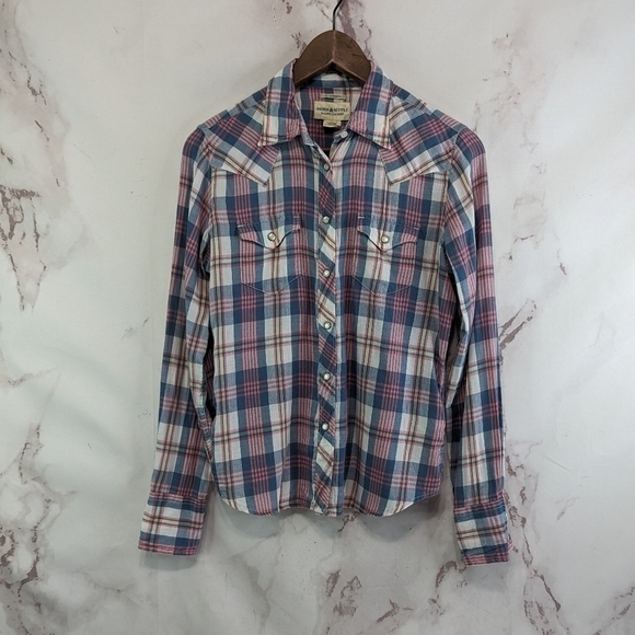 Denim & Supply Ralph Lauren Tops - Ralph Lauren Top Women Medium Pink Blue Denim Supply Plaid Button Cowgirl Pearl